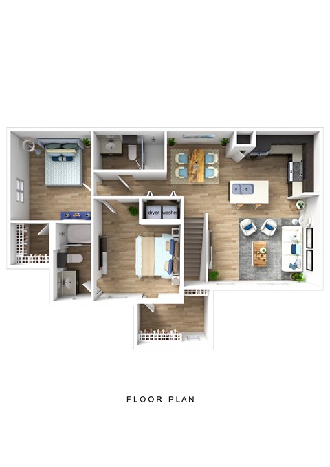A floor plan of a house with a kitchen, living room, and bedrooms.